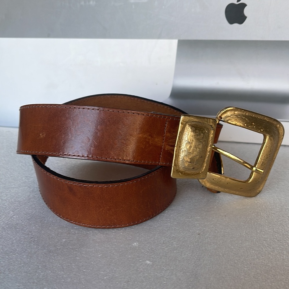 Paulith 1160 Brown Leather Vintage Belt with Gold Accents - Picture 4 of 16